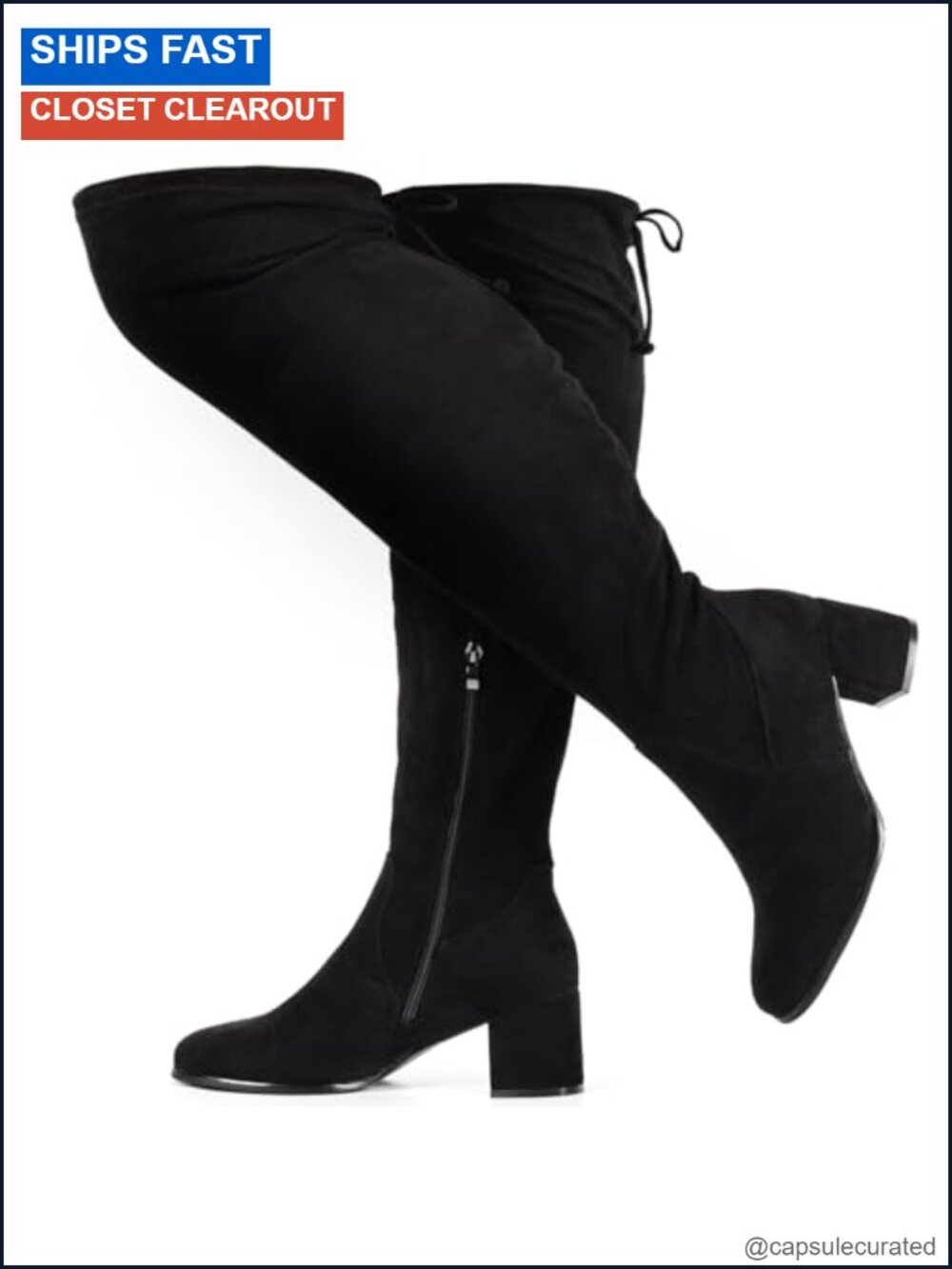 Wide Calf Faux Suede Over the Knee Boots Plus Size Thigh High Block Heel